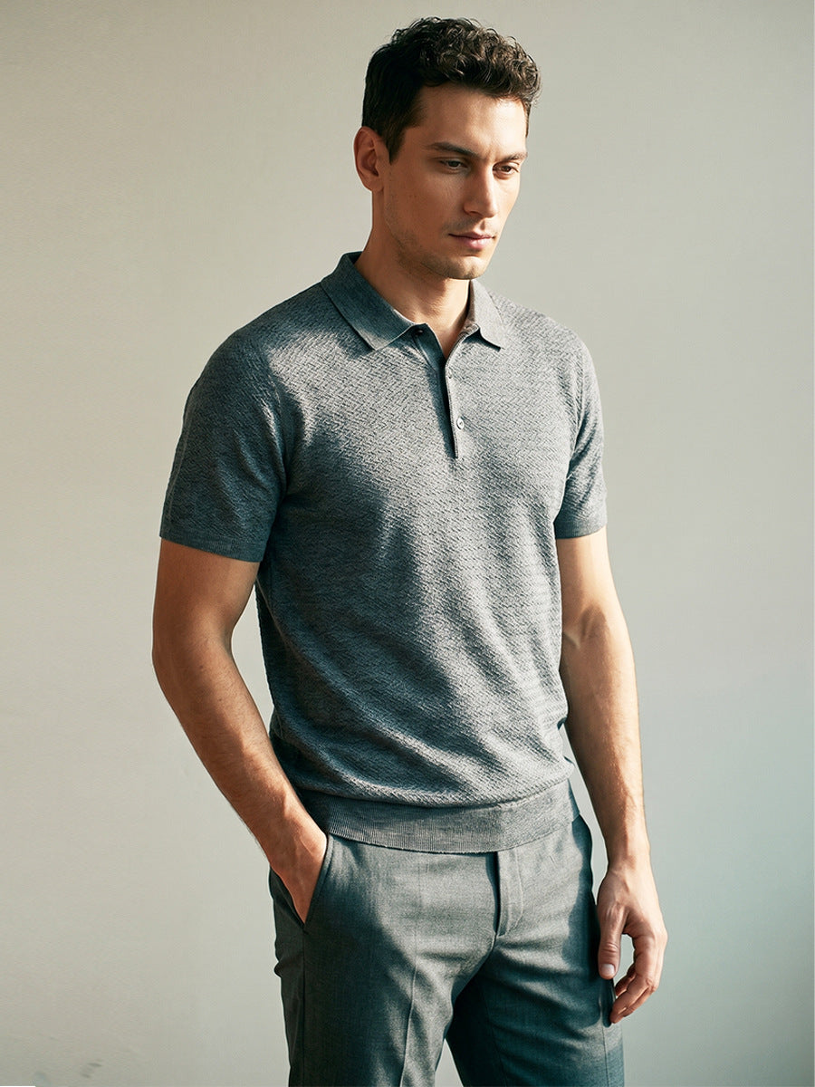 Knit Polo T-Shirt 100% Merino Wool - Anthracite